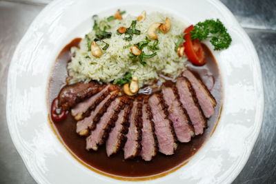 High angle view of meal served in plate