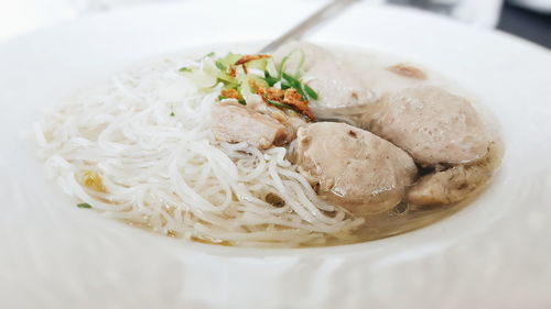 Close-up of meal served in bowl on table