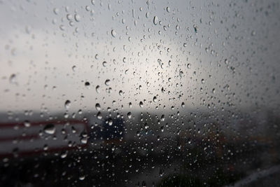 Full frame shot of raindrops on glass window