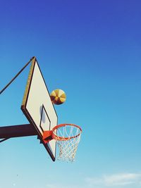 Low angle view of basketball hoop against blue sky