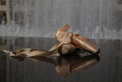 High angle view of ballet shoes on table