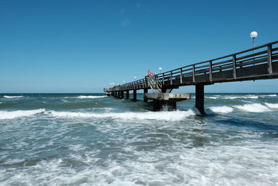 Scenic view of sea against clear blue sky