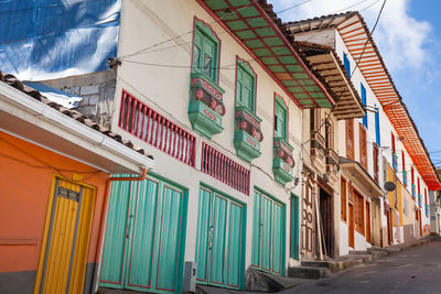 Beautiful streets at the historical downtown of the heritage town of aguadas in colombia.