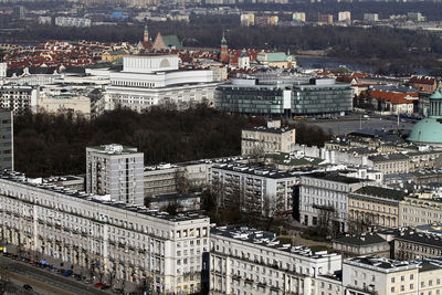 High angle view of cityscape against sky