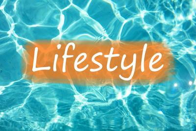 High angle view of text on swimming pool