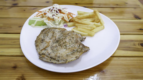 Close-up of dessert served on table