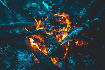 Close-up of fire in the dark