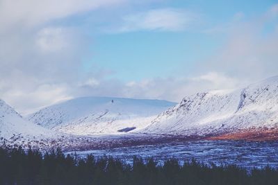 Scenic view of snowcapped mountains against sky