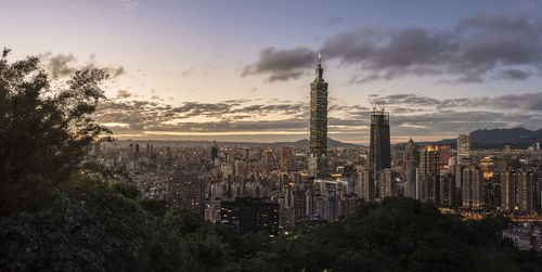 View of city at sunset