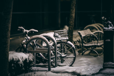 View of old bicycle in winter