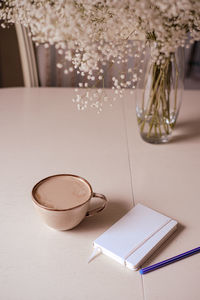 High angle view of potted plant on table