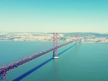 High angle view of suspension bridge over sea