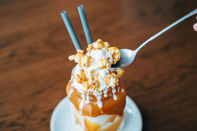 Close-up of ice cream on table