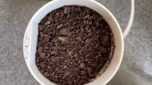 High angle view of coffee on table