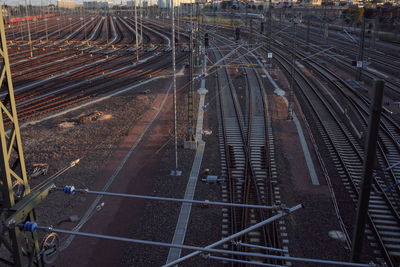 High angle view of train at railroad station