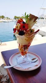 Close-up of ice cream on table