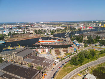 High angle view of cityscape against sky