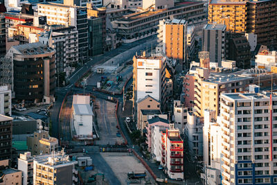 High angle view of buildings in city