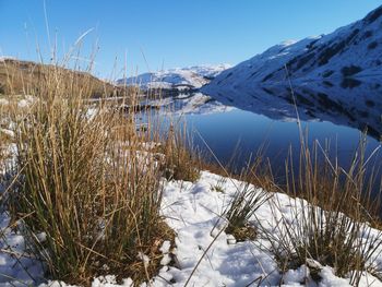 Scenic view of frozen lake against sky during winter