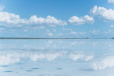 Scenic view of sea against blue sky