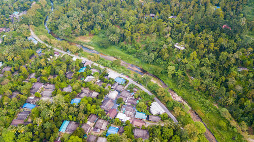Aerial view landscape of kiriwong village from drone, lan saka district, nakhon sri thammarat. 