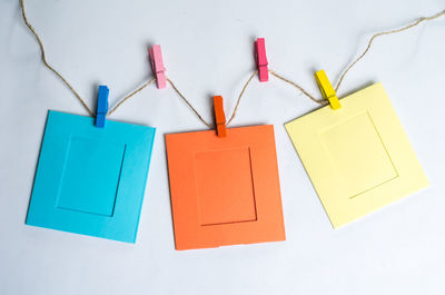 Close-up of multi colored pencils against white background