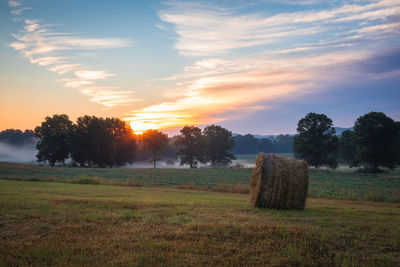 Scenic view of field against sky during sunset