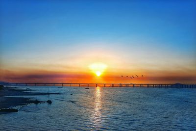 Scenic view of sea at sunset