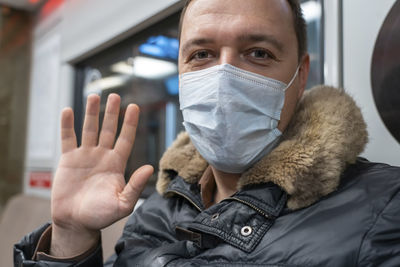 Close-up of man wearing mask