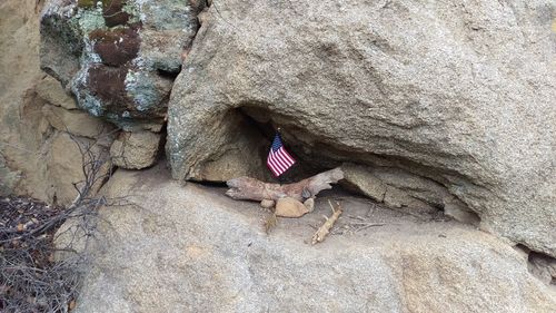 High angle view of person relaxing on rock