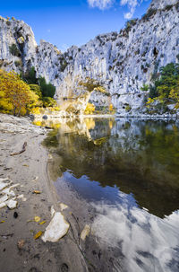 Natural arch over the river at pont d'arc in ardeche in france