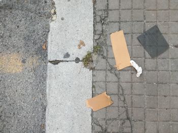 High angle view of arrow sign on road