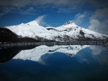 Scenic view of snowcapped mountains against sky