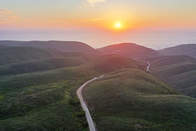 Aerial at the coast from vale figueiras in portugal at sunset