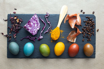 High angle view of vegetables on table
