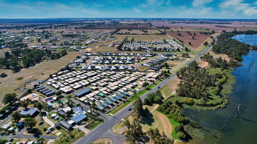 High angle view of townscape against sky