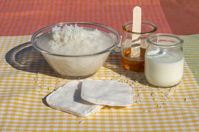 High angle view of food on table