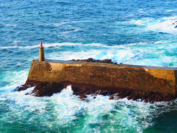 Scenic view of sea waves splashing on shore