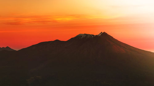 Scenic view of silhouette mountain against sky during sunset