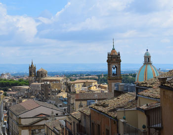 High angle view of townscape against sky in city