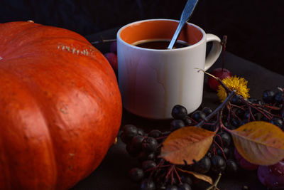 Close-up of orange pumpkin on table