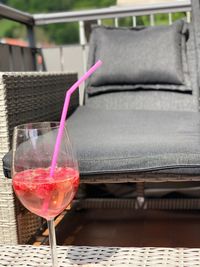 Close-up of beer glass on table