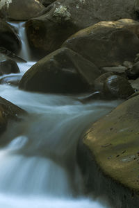 Close-up of waterfall along landscape