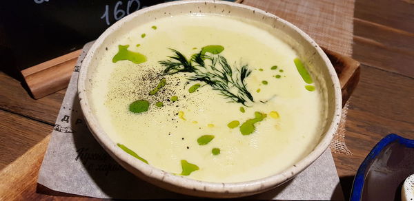 High angle view of food on table