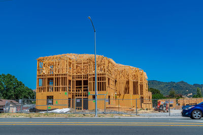 Construction of a frame house. construction site with a frame house made of sip panels.