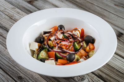 High angle view of food in bowl on table