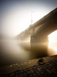 Bridge over river during sunset