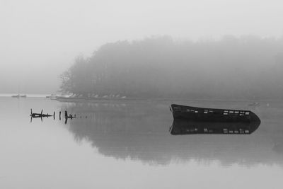 Scenic view of lake during foggy weather