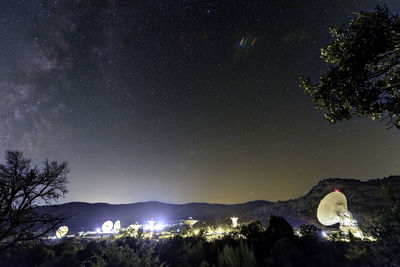 Low angle view of townscape against sky at night