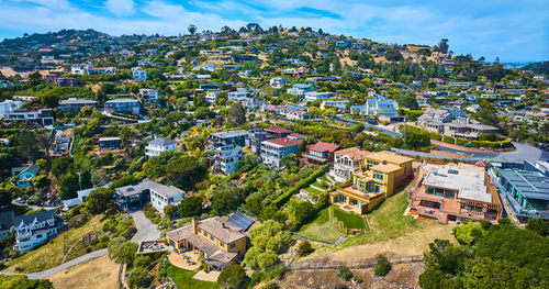 High angle view of townscape against sky